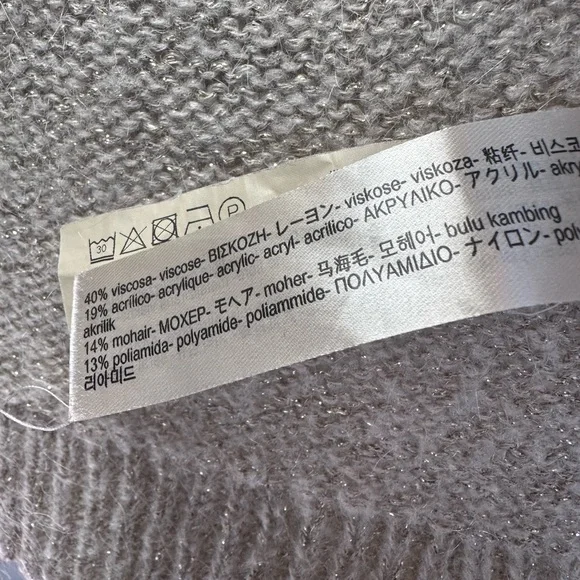 Massimo Dutti Beige with Gold Metallic Open Front Mohair Blend Cardigan - Picture 6 of 8